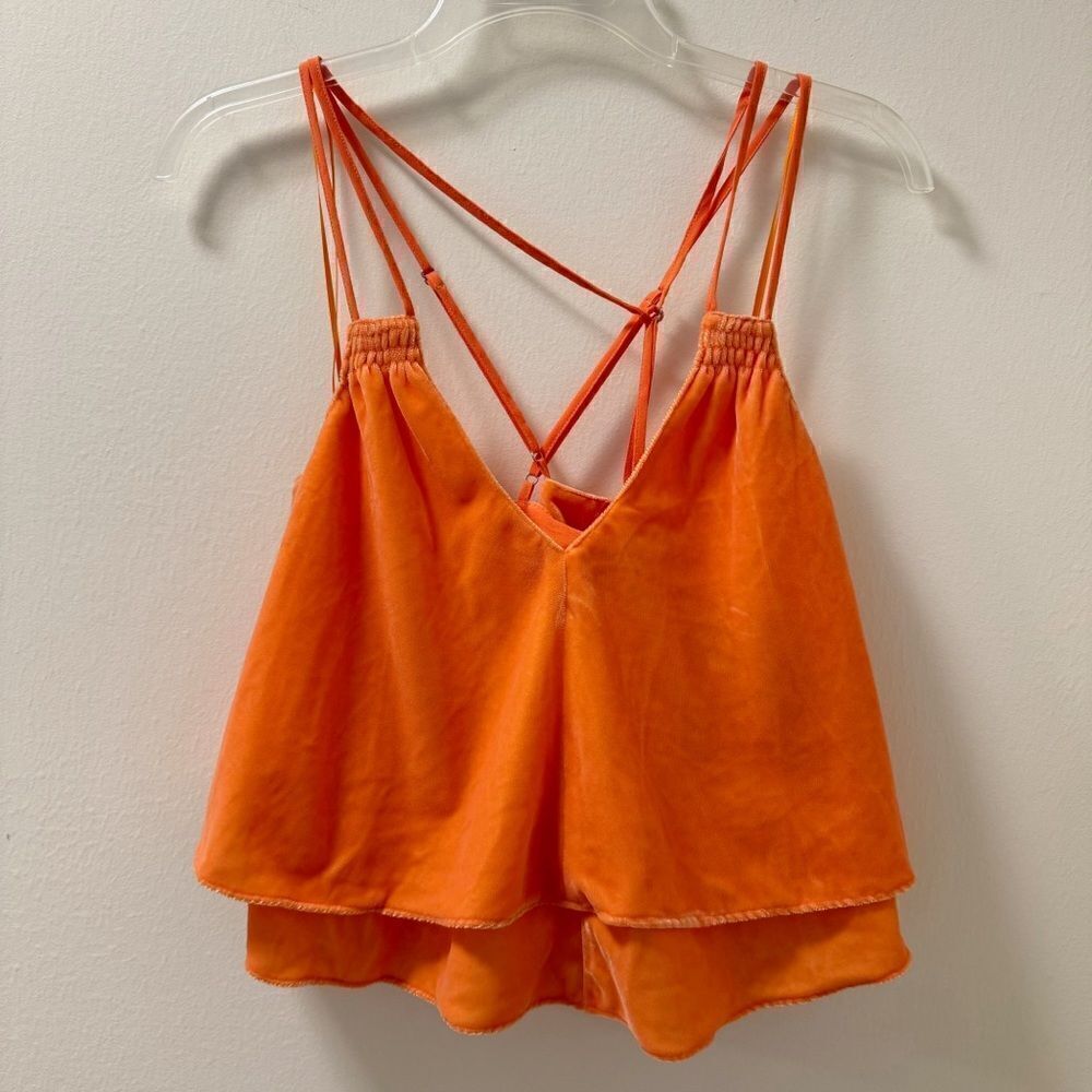 URBANโOUTFITTERS | Ruby Orange Velvet Strappy Tiered Tank Top - SizeโSmall